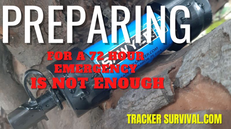 Sawyer Mini Water Filter, with a text overlay saying "Prepaing for a 72 Hour Emergency is NOT ENOUGH"