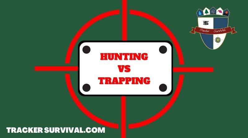 An Illustrated bulls eye in red with the words Hunting vs Trapping