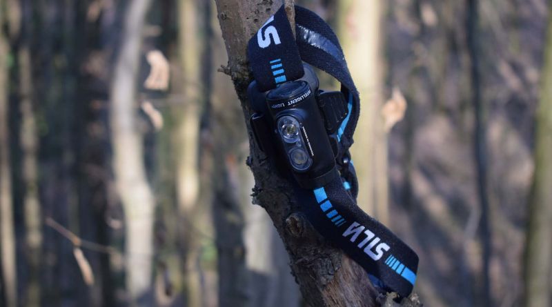 A Silva headlamp On a Tree Branch In The Woods