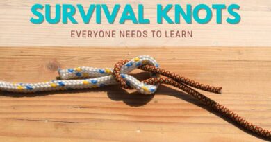 An Image Of A Sheet Bend Knot on A Wood Background With The Words Survival Knots Written In Aqua Blue Color on Top Of Image and Underneath in Smaller Fonts is Written The Words Everyone Needs To Learn In Reddish Brown Color